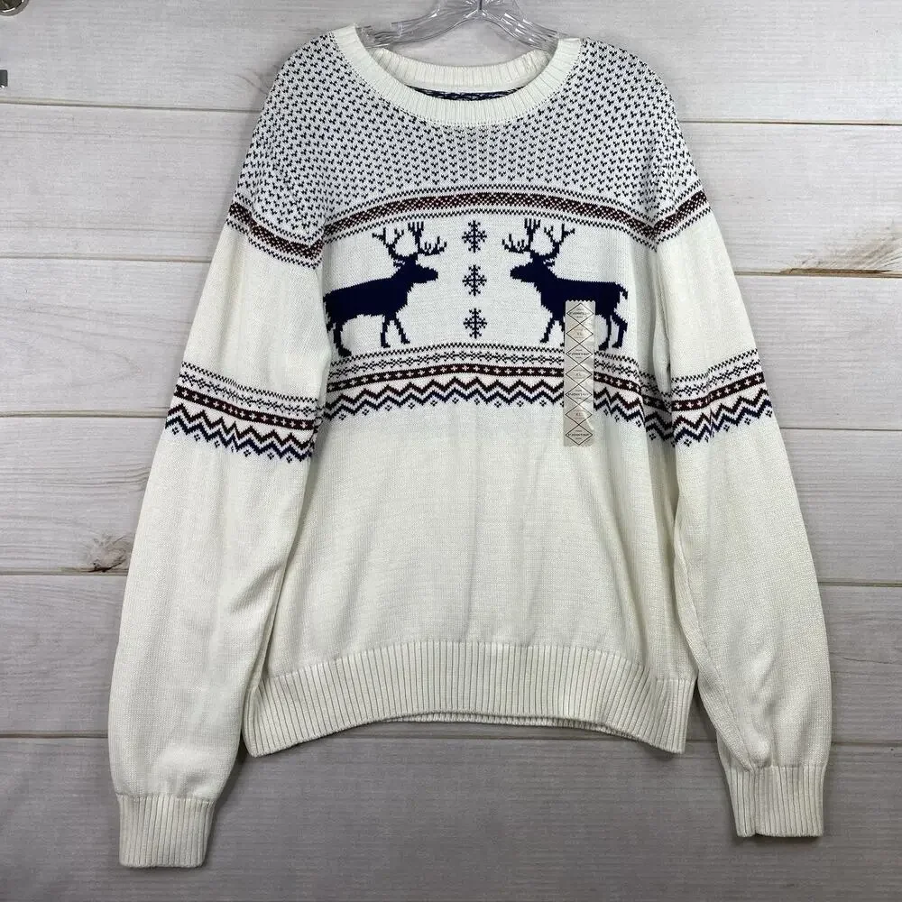 St. John's Bay Sweater Mens XL 100% Cotton Crew-Neck Pullover Deer Country NWT